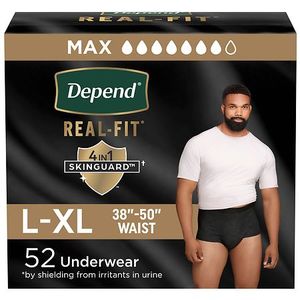 lot 5615 image: Depend Real Fit Incontinence Underwear for Men - Maximum Absorbency - LXL - Black - 52ct - Retail $80