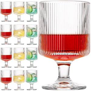 lot 11636 image: wookgreat Vintage Wine Glasses Set of 12, 8 oz Origami Style Glass Water Goblets, Unique Embossed Pattern Stemmed Cocktail Glasses, Classic Goblet Party Glasses, Wine Glasses Goblets for Daily Use - Retail $30