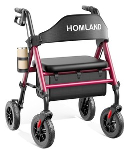 lot 1967 image: Walkers for Seniors with Seat, Foldable Rollator Walker, Reinforced Aluminum Frame, 8 Big Rubber Wheels for All Terrain, Height Adjustable Lightweight Rolling Walker- Retail $170