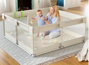 lot 1997 image: Baby Playpen Beige Play Pen for Babies with Hand Pulling Ring- (stock photo is similar but not exact to product)&nbsp