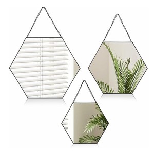 lot 5589 image: Jeenwur 3-Pack Hexagonal Black Mirrors - Retail $29