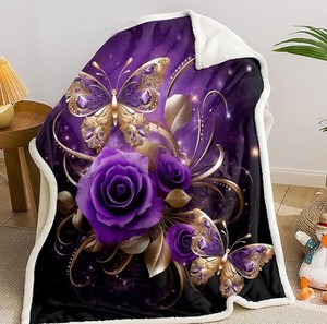 lot 5603 image: Purple Rose and Butterfly Decorative Bedding Set queen size comforter And pillowcase set - Retail $89