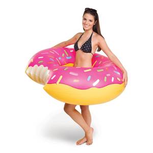 lot 6216 image: BigMouth Inc. Giant Frosted Donut Pool Float, 4ft Wide, Inflatable Floatie Tube, Blow Up Swim Ring, Outdoor Summer Pool Party Water Toy - Retail $21