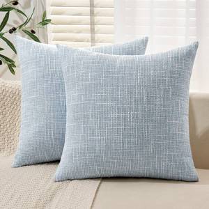 lot 6218 image: MIULEE 24x24 Inch Euro sham Burlap Linen Pillow Covers Set of 2 - Coastal Light Blue Washed Soft Skin-Friendly Texture Decorative Throw Pillows Home Decor for Farmhouse Modern Sofa,Bed,Couch,Patio - Retail $23