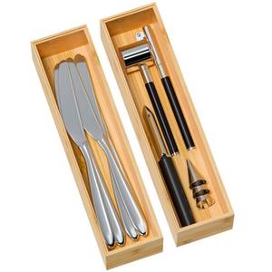 lot 6225 image: Greatseas Kitchen Drawer Organizer Bins, Stackable Bamboo Deep Drawer Organizer for Silverware, Utensils, Cutlery, Flatware, Junk Drawer, Dresser, Bathroom, 12 x 3in x 2.5in (Set of 2) - Retail $23in