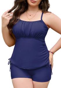 lot 6233 image: Zando Plus Size Tankini Swimsuits for Women 2025 Bathing Suit for Women Two Piece Over 50 Modest Swimsuit Tummy Control Tankini Tops for Women Swimwear with Shorts Fashion Swim Suits Navy Blue 18W