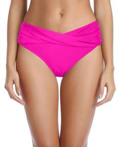 lot 6240 image: Tempt Me Women Pink Twist Bikini Bottom Moderate High Cut Bathing Suit Bottoms Ruched Swimsuit Bottom M - Retail $21