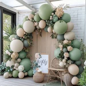 lot 6248 image: Dusty Green White Sand Balloon Garland - Double Stuffed Light Sage Green White Cream Balloon Arch Kit Latex Olive Beige Balloons for Baby Shower Birthday Woodland Wedding Wild One Party Decor - Retail $24