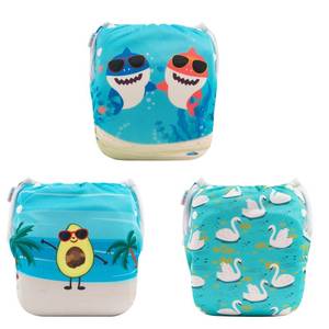 lot 6265 image: ALVABABY Large Swim Diapers 3pcs Baby and Toddler Snap One Size Reusable Adjustable Baby Gifts Baby Boy 3SWY36 - Retail $15