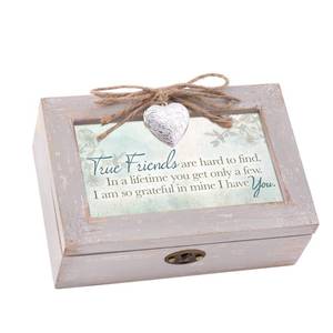lot 6266 image: Cottage Garden True Friends Hard to Find Petite Locket Distressed Natural Music Box Plays Wonderful World - Retail $33