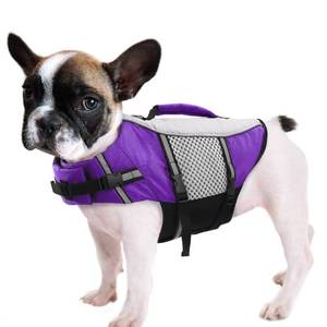 lot 6275 image: Queenmore Dog Life Jacket Swimming Vest Lightweight High Reflective Pet Lifesaver with Lift Handle, Leash Ring Purple,L - Retail $18