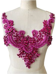 lot 6287 image: Handmade Rhinestones lace Applique handsewing Beads Trim Patches Neckline for Dress Clothes Accessory (Pink) - Retail $25