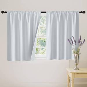lot 6288 image: RYB HOME 100percent Blackout White Short Curtains, Thermal Insulated Total Room Darkening Noise Reducing Curtains Tier for Cafe Kicthen Basement, 42 inches Wide by 36 inches Long - Retail $30
