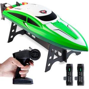 lot 6299 image: Force1 Velocity Green Fast RC Boat- Remote Control Boats for Adults and Kids, Underwater Speed Racing Mini RC Toy for Pools and Lakes, 2.4GHZ Transmitter, 2 Rechargeable Batteries, Low Battery Alert - Retail $40