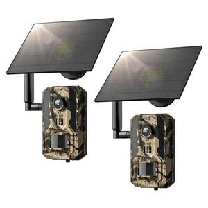 lot 6304 image: Loatos Trail Camera 2Packs, 4G LTE Cellular Trail Cameras Built-in SIM Cards with 2K HD Live Feed Game Camera 0.2S Speed Motion Activated Solar Powered IP66 Waterproof Trail Cam with Night Vision - Retail $200