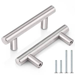 lot 6310 image: Probrico 5 PackT Bar Cabinet Pulls Stainless Steel Kitchen Handles Chest Knobs 2.5 Inch Hole Centers Brushed Nickel, 4 Inch Overall Length - Retail $9