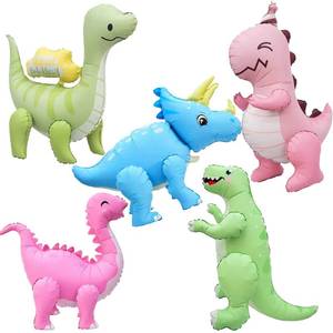 lot 6317 image: LilyZheng 5-Pack Self-Standing 3D Dinosaur Balloons Pastel Foil Balloons Inflatable Dino Party Decorations for Kids Birthday Jurassic Theme Dinosaur Supplies - Retail $19