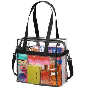 lot 6318 image: Handy Laundry Clear Tote Bag Stadium Approved - Shoulder Straps and Zippered Top. Perfect Clear Bag for Work, Sports Games and Concerts. Meets Stadium Tournament Guidelines. (Black) - Retail $8