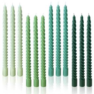 lot 6319 image: LPUSA Green Spiral Taper Candles Unscented Smokeless Long Tall Tapered Candles for Candlesticks Sticks Wedding Advent Home Decor Dinner Christmas,10 Inch,12 Pack(E-Gradient Green) - Retail $20