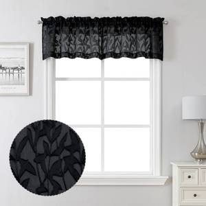 lot 6320 image: Lecloud Leia Sheer Black Curtains Window Valances for Kitchen 14 Inch Length 2 PCS, Dual Rod Pockets Window Living Room Curtain Valance, Jacquard Clip Textured Leaf Short Bedroom Drapes, 38x14 Inches - Retail $9
