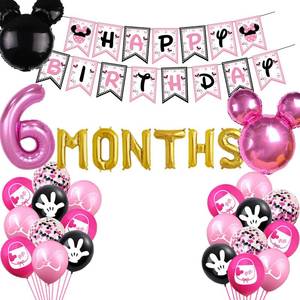lot 6326 image: Pink Half Birthday Decorations Girls 6 Months Balloons Girls Half Way to First Banner for Girls 12 Birthday Baby Shower Party Supplies Decorations - Retail $16