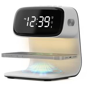 lot 6329 image: YIDPU Digital Alarm Clock with Wireless Fast Charging Station 15W Touch Smart Lamp for Bedside,3 Colors Nightlight Adjustment Night Lamp for Living Room,Bedside,Heavy Sleepers (WhiteCableandAdapter) - Retail $28