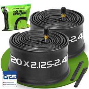 lot 10424 image: 2 Pack 20x2.1252.40 Bike Tube, 20x2.40 Bike Tube with 35mm AV, Premium Butyl 20x2.35 Tube with 2 Tire Levers, 20x2.1252.202.252.302.352.40 Compatible with MTB, City Bikes by Hydencamm - Retail $13