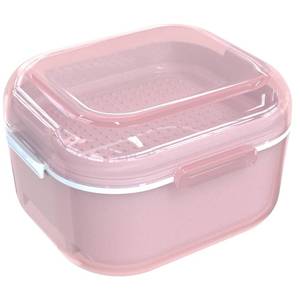 lot 10426 image: ARGOMAX Denture Case, Denture Cup for Soaking Dentures(Not Leak-Proof), Thorough Cleaning of Dentures, Retainer, Mouthguards, Clear Braces (Pink). - Retail $10