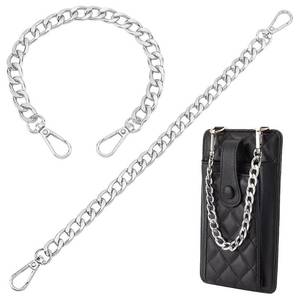 lot 10438 image: PH PandaHall 2pcs 12 Inch Silver Short Purse Extender Chain Flat Chain Strap Metal Bag Strap Replacement for DIY Metal Shoulder Hand Bag Wrist Bag Extended Crossbody Bags Decorations Purses - Retail $6