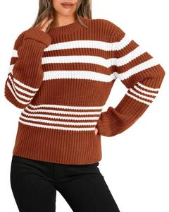 lot 10445 image: KIRUNDO Women Sweaters 2025 Fall Long Sleeve Striped Cute Sweaters Slouchy Round Neck Knit Pullover Halloween Sweater Winter Outfits(Rust Red, Medium)