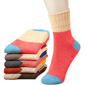 lot 10446 image: YZKKE 5Pack Womens Vintage Winter Soft Warm Thick Cold Knit Wool Crew Socks, Multicolor - Retail $10