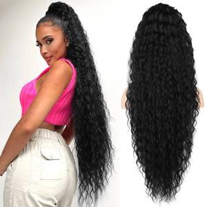 lot 10457 image: Black Ponytail Extension, SEIKEA 36 Long Lightweight Full Natural Curly Drawstring Ponytail Fake Pony Tail Multi Layered Soft Clip in Hair Extensions Ponytail Synthetic Hairpiece for Women - Retail $26in