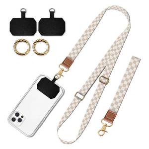 lot 10460 image: BeauBeast Cell Phone Lanyard Adjustable Crossbody Strap, Cute Universal Phone Neck Wristlet Wrist Strap Patch for Keys Case Accessories Brown Cute Plaids - Retail $13