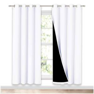 lot 10465 image: NICETOWN 100percent Blackout Window Curtain Panels, Full Light Blocking Drapes with Black Liner for Nursery, 72 inch Drop Thermal Insulated Draperies (White, 2 Pieces, 52-inch Wide Per Panel) - Retail $43