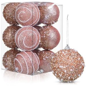 lot 10476 image: Liliful 12 Pcs Christmas Ball Ornaments Christmas Tree Decorations Shatterproof Foam Glitter Balls Hanging Xmas Tree Ornaments for Home New Year Holiday Indoor Outdoor Party Decor(Rose Gold,2.76 Inch) - Retail $7,652