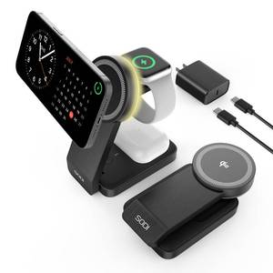 lot 10488 image: SODI Qi2-Certified 3-in-1 Foldable Wireless Charging Station with Night Light, Fast Portable Travel Charger Stand for iPhoneAndroidApple WatchAirPods, Nightstand QI2 Charger for Multiple Devices - Retail $60