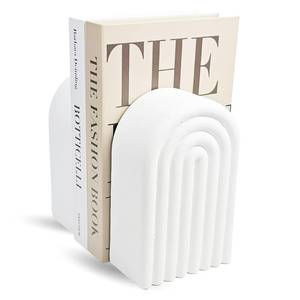 lot 11738 image: Heavy Book Ends Set of 2, Concrete Bookends for Shelves and Bookshelf Decor, Stylish and Durable Decor, Minimalist Book Ends for Shelves, Perfect for Home and Office (Arch 2) - Retail $34