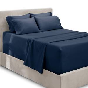 lot 11740 image: Hearth and Harbor Bed Linen Set - King Size, 6 Piece, Navy Blue, Microfiber, Extra Deep Pocket, 18-24 Inches Mattress Depth - Retail $28
