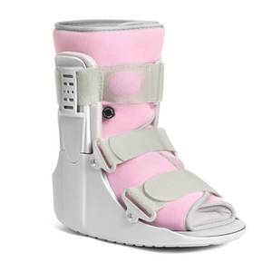 lot 11741 image: Jewlri Walking Boot for Broken Foot, Air Cam Walker Boot for Foot Injury Adjustable Fracture Support for Sprained Ankle, Grey Shell with Light Pink Lining for Women Medium - Retail $45