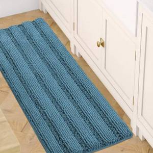 lot 11748 image: H.VERSAILTEX Bath Rugs for Bathroom Non Slip Bath Mats Extra Thick Chenille Striped Bath Rug Runners 47 x 17in Absorbent Fluffy Soft Shaggy Mats Plush Area Carpet for Bath Room - Turquoise Blue - Retail $32in