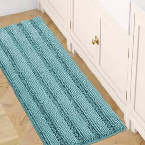 lot 11751 image: H.VERSAILTEX Bath Rugs for Bathroom Non Slip Bath Mats Extra Thick Chenille Striped Bath Rug Runners 47 x 17in Absorbent Fluffy Soft Shaggy Mats Dry Fast Plush Area Carpet for Bath Room - Aqua Haze - Retail $28in