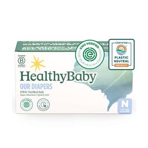 lot 11753 image: HealthyBaby Our Diapers  EWG Verified Safe and Plant-Based Diapers  Leak Protection  Soft Organic Cotton Shell  Chlorine-Free Diaper for Sensitive Skin  Size N (Under 10 lbs) 66 Count - Retail $43