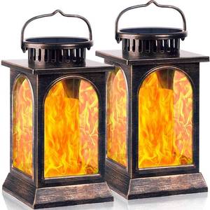 lot 11759 image: TomCare Solar Lights Flickering Flame Upgraded Metal Solar Lantern Outdoor Hanging Decorative Lanterns Heavy Duty Solar Powered Waterproof Outdoor Lighting for Patio Garden Christmas, 2 Pack (Bronze) - Retail $49