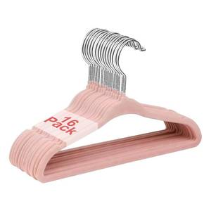 lot 11773 image: Wellong Baby Velvet Hangers, 11 Inches Kids Clothes Hangers, Non-Slip Childrens Hangers for Infant and Toddler 16 Pack Pink