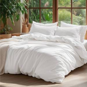lot 11780 image: Bedsure 100percent Washed Cotton Duvet Cover Cal King - Natural White Minimalist Cotton Duvet Cover Linen Like Textured - GentleSoft� Plain Simple Bedding, Natural White, California King, 104x98in - Retail $58in