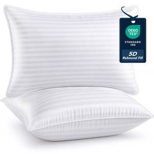 lot 11807 image: Deconovo Luxury Striped Pillows for Sleeping - Oeko-TEX Certified, for Back, Stomach or Side Sleepers, Breathable Cotton Cover, Cooling, Machine Washable  2 Pack King Size (20x36), White