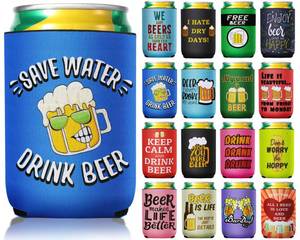 lot 12002 image: CHENGU 16 Pcs Beer Can Sleeves Funny Quotes Beer Can Cooler Insulated 12 oz Neoprene Beer Holder Non Slip Colored Soda Drink Can Cover for Bottles Home Kitchen Office Bar - Retail $13