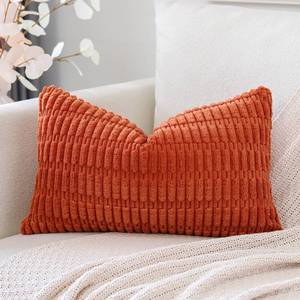 lot 12007 image: OTOSTAR Corduroy Decorative Throw Pillow Covers 16x24 Inch Super Soft Boho Striped Rectangle Pillow Covers Case Modern Cushion Covers for Sofa Couch Bedroom Car Decor Orange - Retail $10