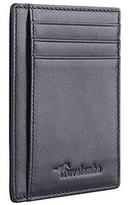 lot 12029 image: Travelambo Front Pocket Minimalist Leather Slim Wallet RFID Blocking Medium SizeBlack Matte - Retail $8