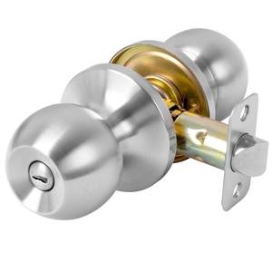 lot 12037 image: RAFECIEE Privacy Door Knob Keyless Door Knobs Interior with Lock Bathroom Door Knob with Lock Satin Nickel Doorknob - Retail $10